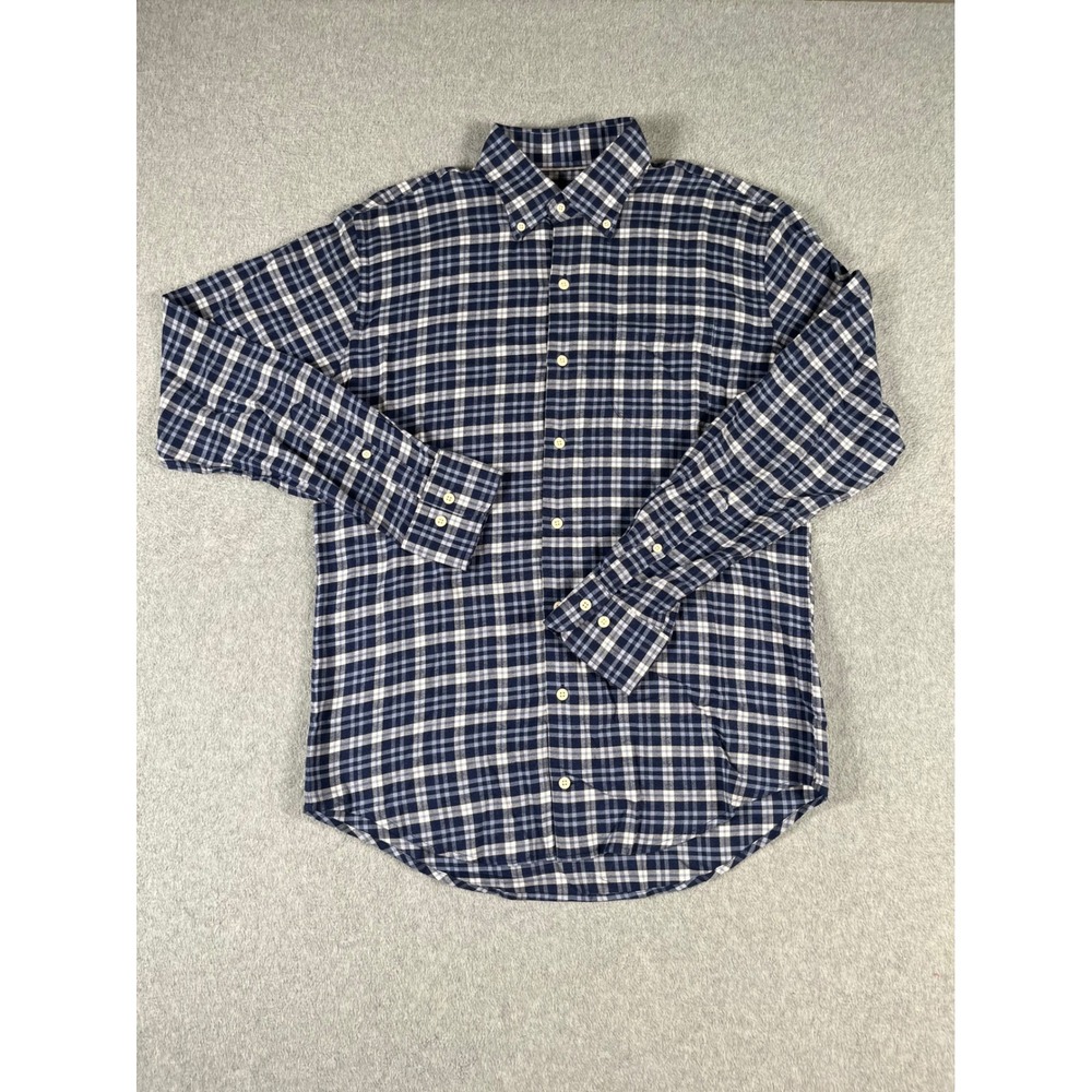 Peter Millar Mens Medium Blue Plaid‎ Cotton Stretch Button Down Shirt MF20W17NBL